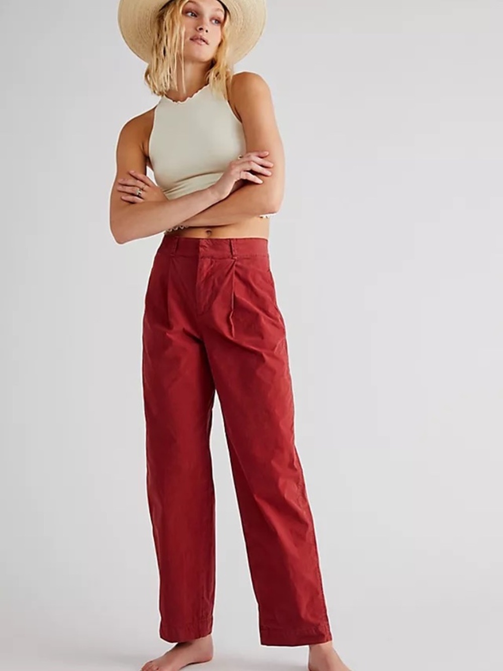 Free People Luca Barrel Pants Sz 8 Trousers Red Chic Casual Wide Pleat